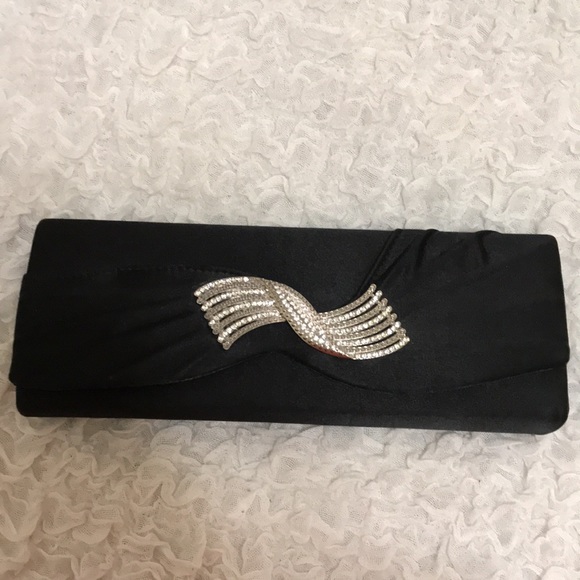 Black Silk with Rhinestones Clutch - Picture 1 of 9